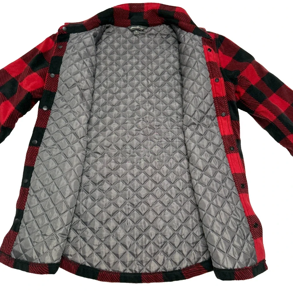 Eddie Bauer Jacket Boys XL 16 Red Black Buffalo Plaid Fleece Snap Pockets‎ Warm